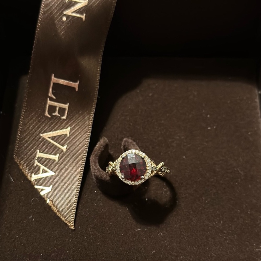 14K rose gold Le Vian Chocolatier Pomegranate Garnet & Diamonds Twist Rope Ring - Picture 5 of 11